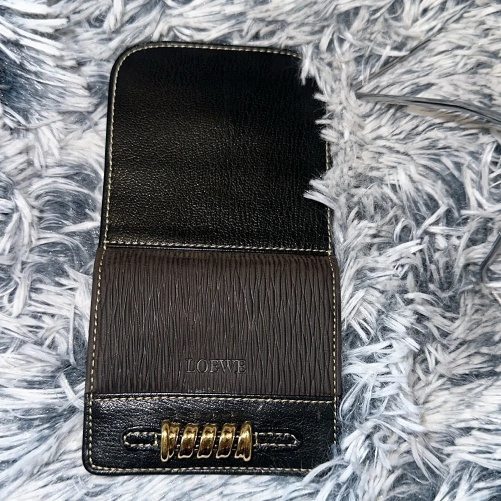**RARE** Vintage Loewe snake bone coffee black leather wallet / card holder